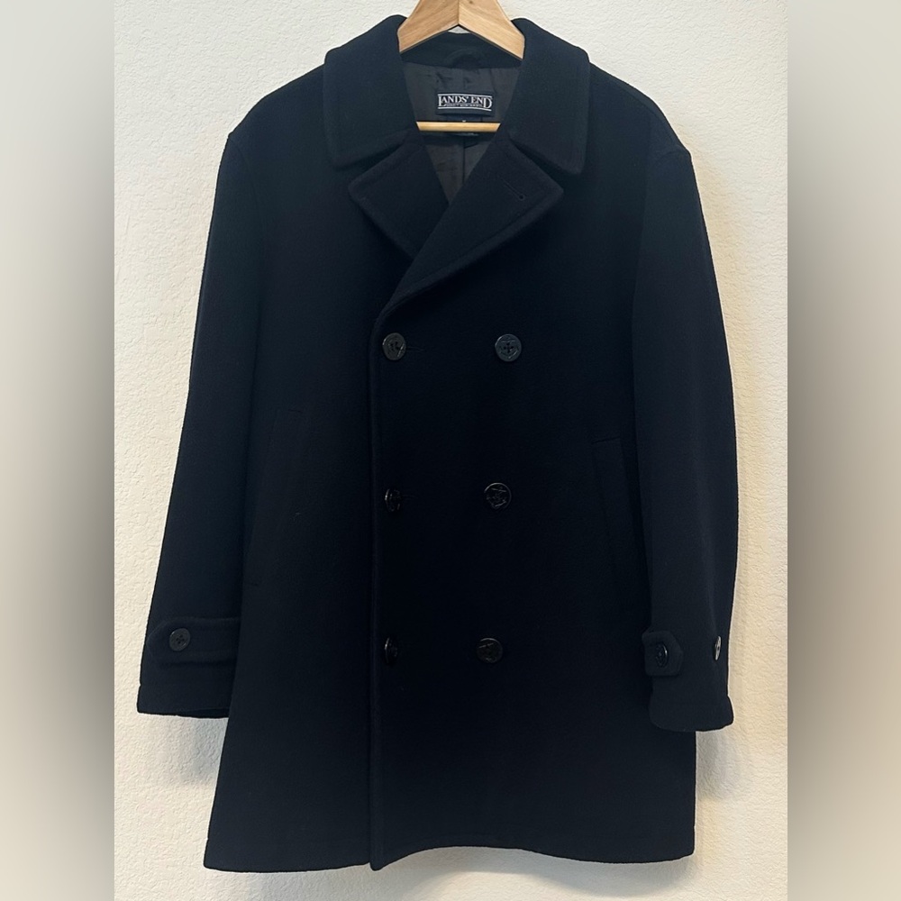 Vintage Lands End Lined Navy Pea Coat (M)
